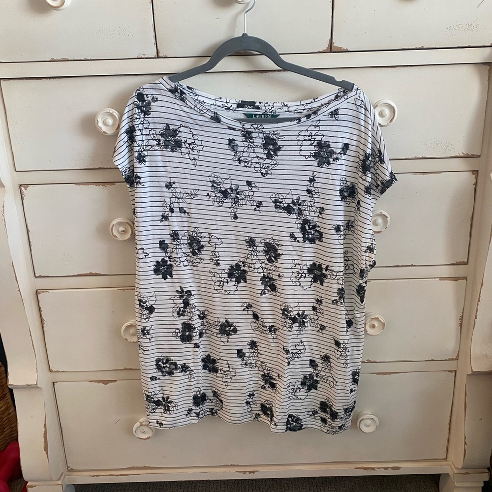 Ralph Lauren Black Floral Striped Tee
